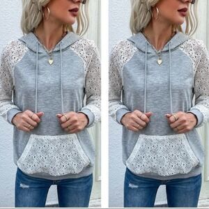 Lace Raglan Sleeve Drawstring Hoodie